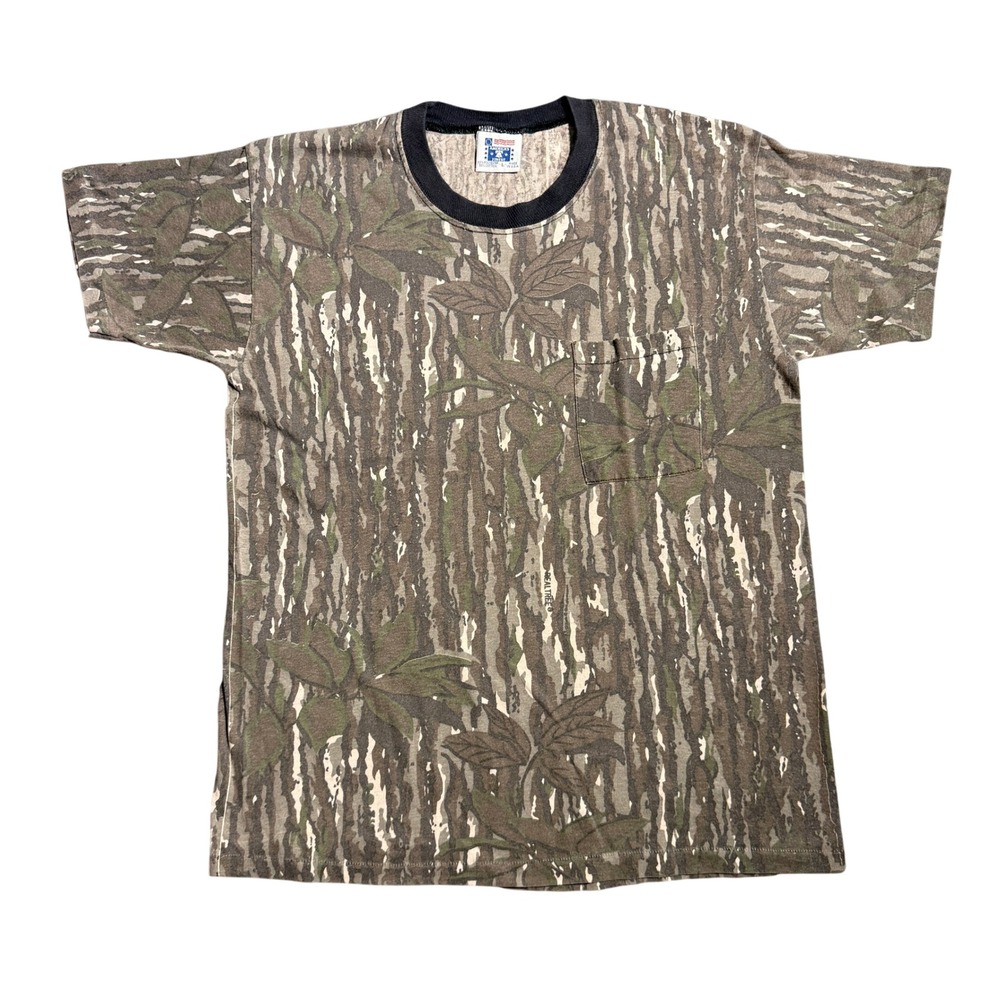 Vintage 90s Realtree Camo Pocket T-Shirt Mens Large Single Stitch USA Made Bark